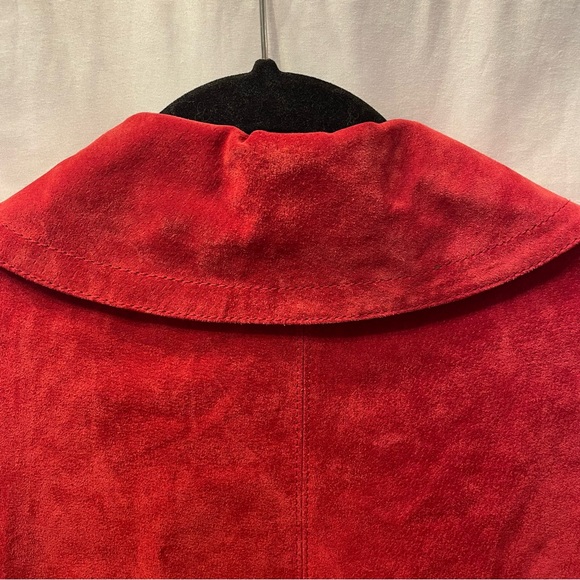 TRIA Red Leather Cropped Jacket Women’s Large Biker Moto Suede Coat Winter - Picture 7 of 16